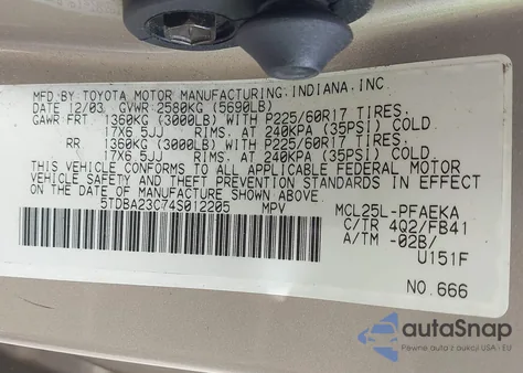 2004 Toyota Sienna Le from USA, damaged, VIN 5TDBA23C74S012205